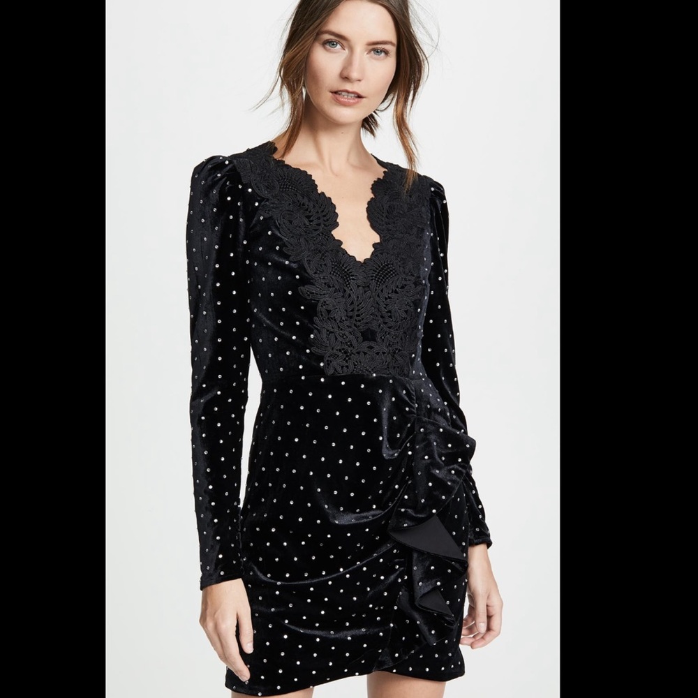 Women's Black Crystal Embellished Velvet Mini Dress UK8
